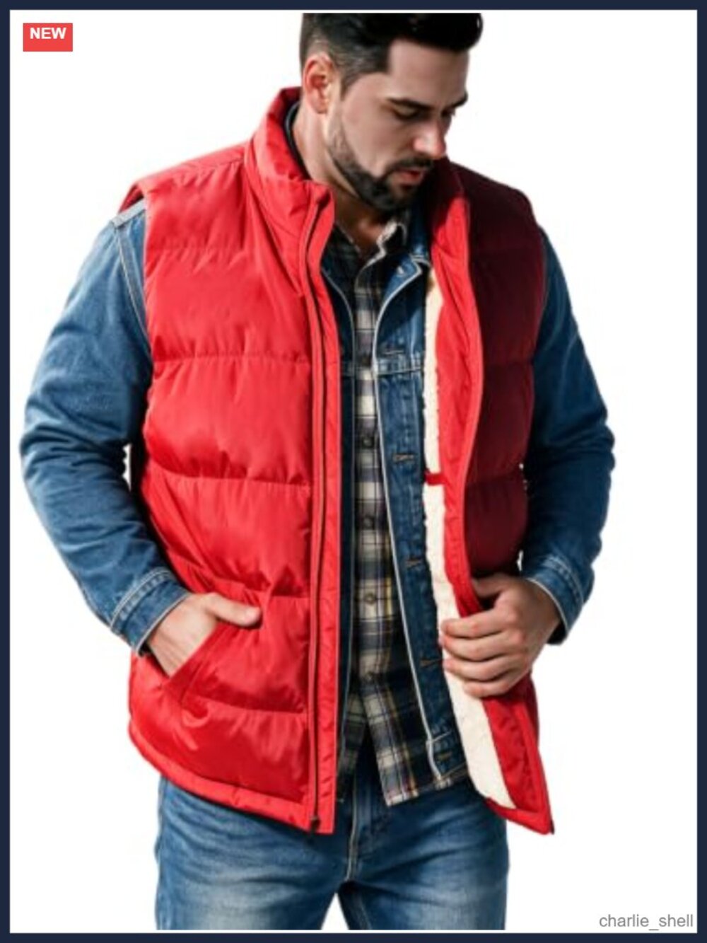 Men's Puffer Vest Sherpa Lined Fleece Sleeveless Water-Resistant Winter Jacket